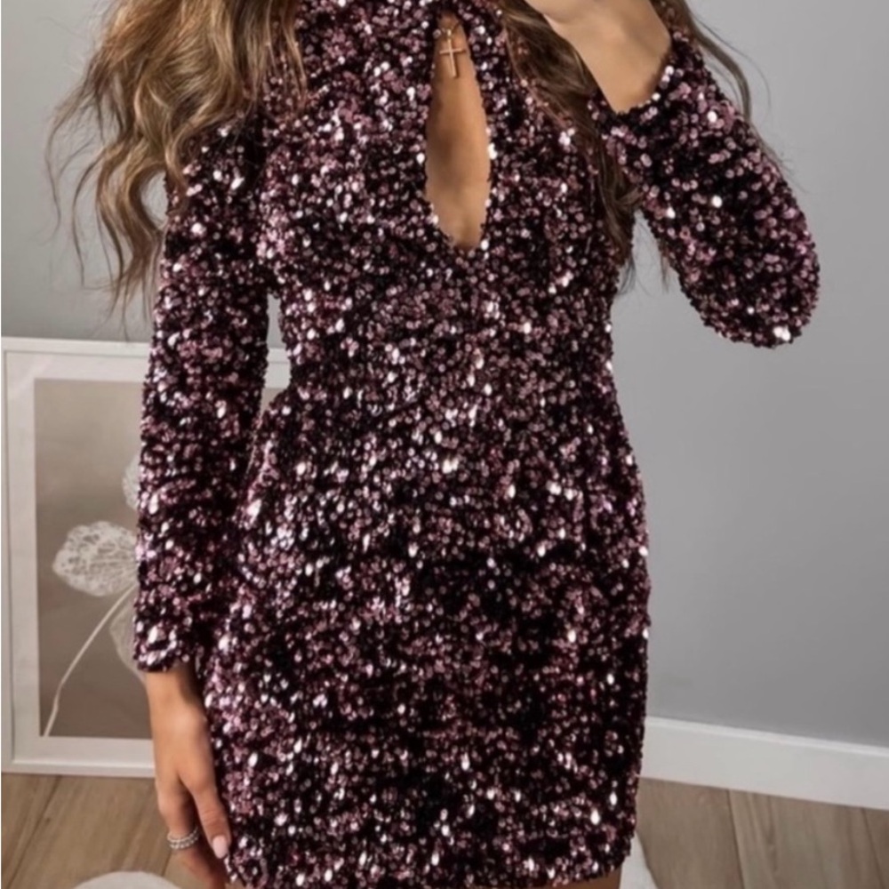 ZARA Sequin Long Sleeve Dress with open back
